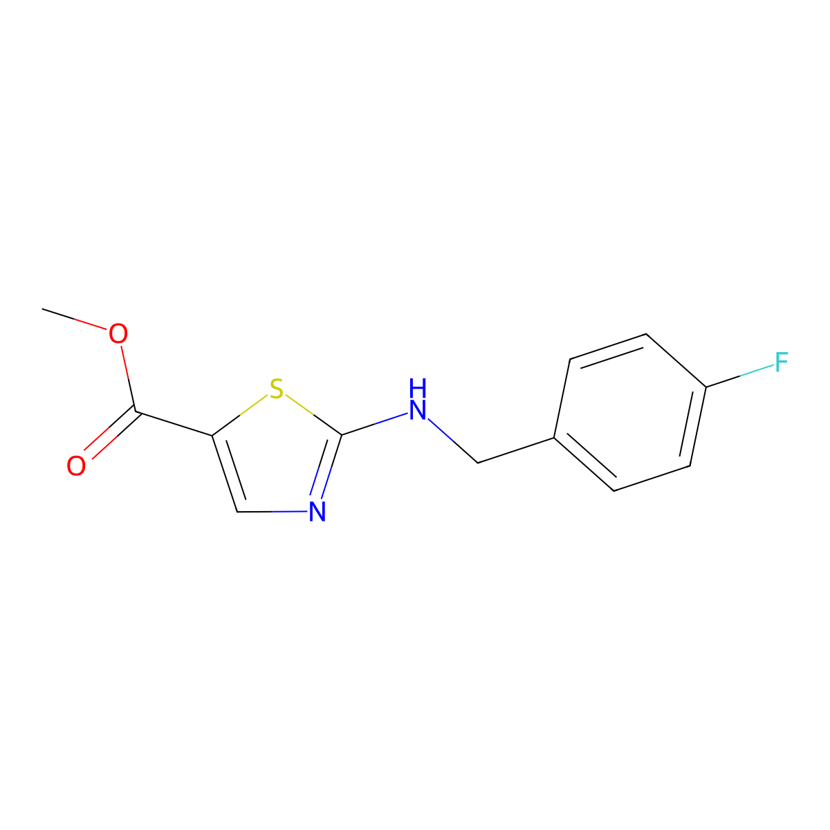 Methyl 2-[(4-fluorophenyl)methylamino]-1,3-thiazole-5-carboxylate molecular structure, CAS 1486476-58-7