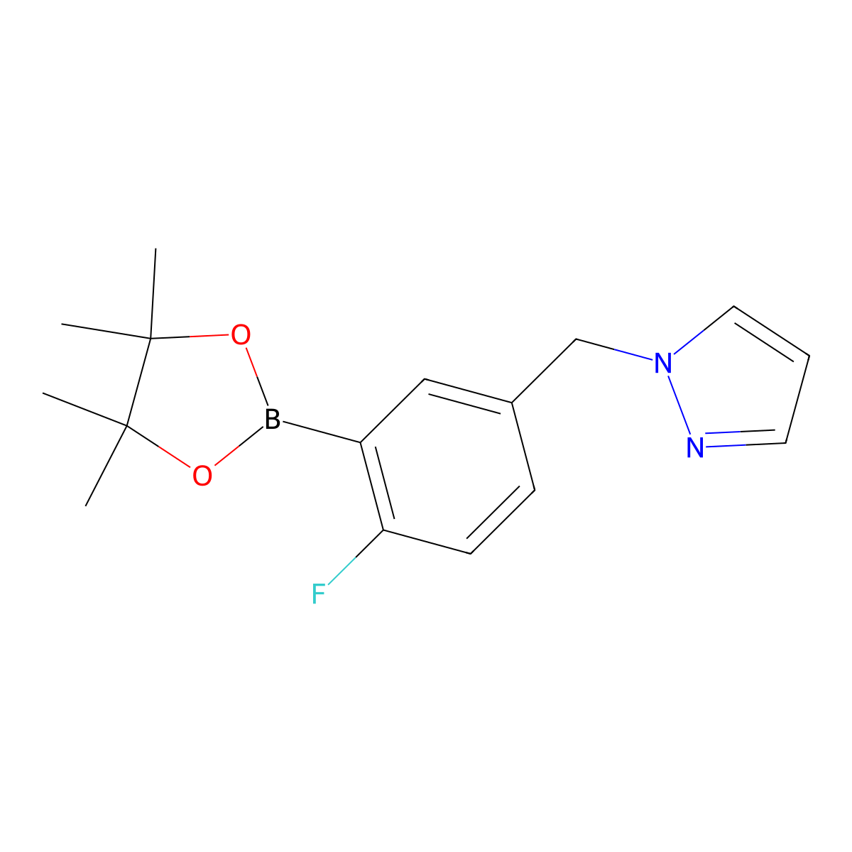 1-{[4-fluoro-3-(tetramethyl-1,3,2-dioxaborolan-2-yl)phenyl]methyl}-1H-pyrazole molecular structure, CAS 1486485-41-9