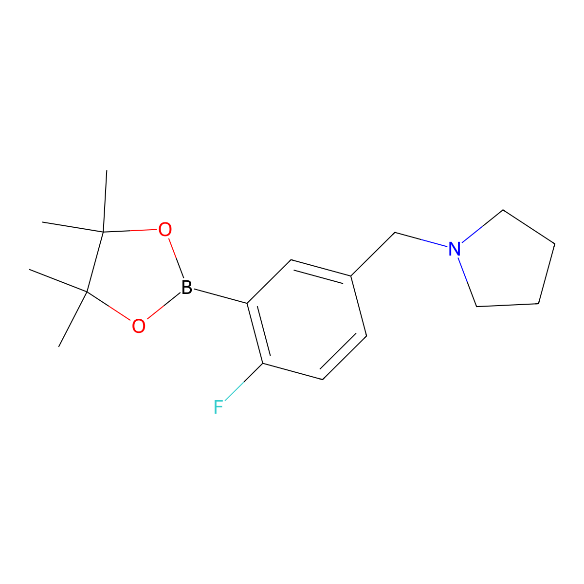 1-(4-Fluoro-3-(4,4,5,5-tetramethyl-1,3,2-dioxaborolan-2-yl)benzyl)pyrrolidine molecular structure, CAS 1486485-42-0