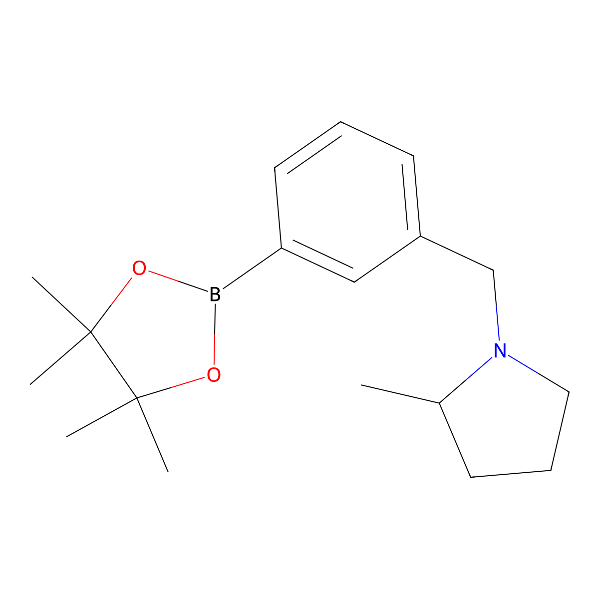 2-Methyl-1-{[3-(tetramethyl-1,3,2-dioxaborolan-2-yl)phenyl]methyl}pyrrolidine molecular structure, CAS 1486485-46-4