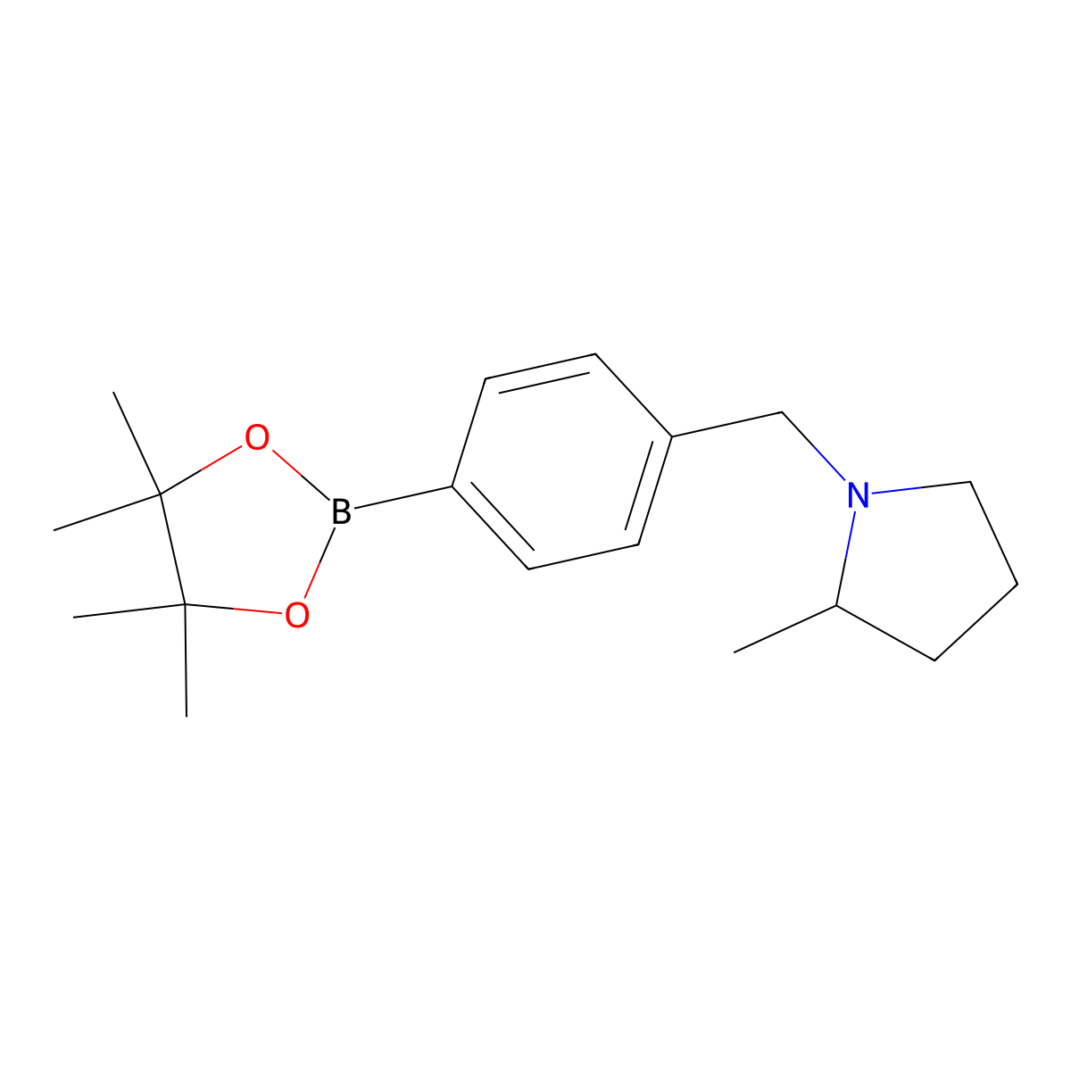 2-Methyl-1-{[4-(tetramethyl-1,3,2-dioxaborolan-2-yl)phenyl]methyl}pyrrolidine molecular structure, CAS 1486485-52-2