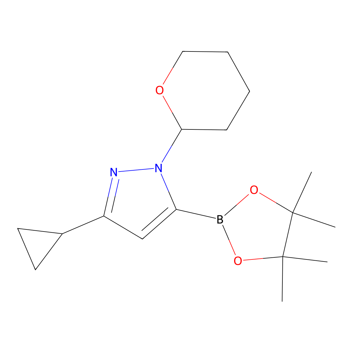 3-cyclopropyl-1-(oxan-2-yl)-5-(4,4,5,5-tetramethyl-1,3,2-dioxaborolan-2-yl)-1H-pyrazole molecular structure, CAS 1486485-57-7