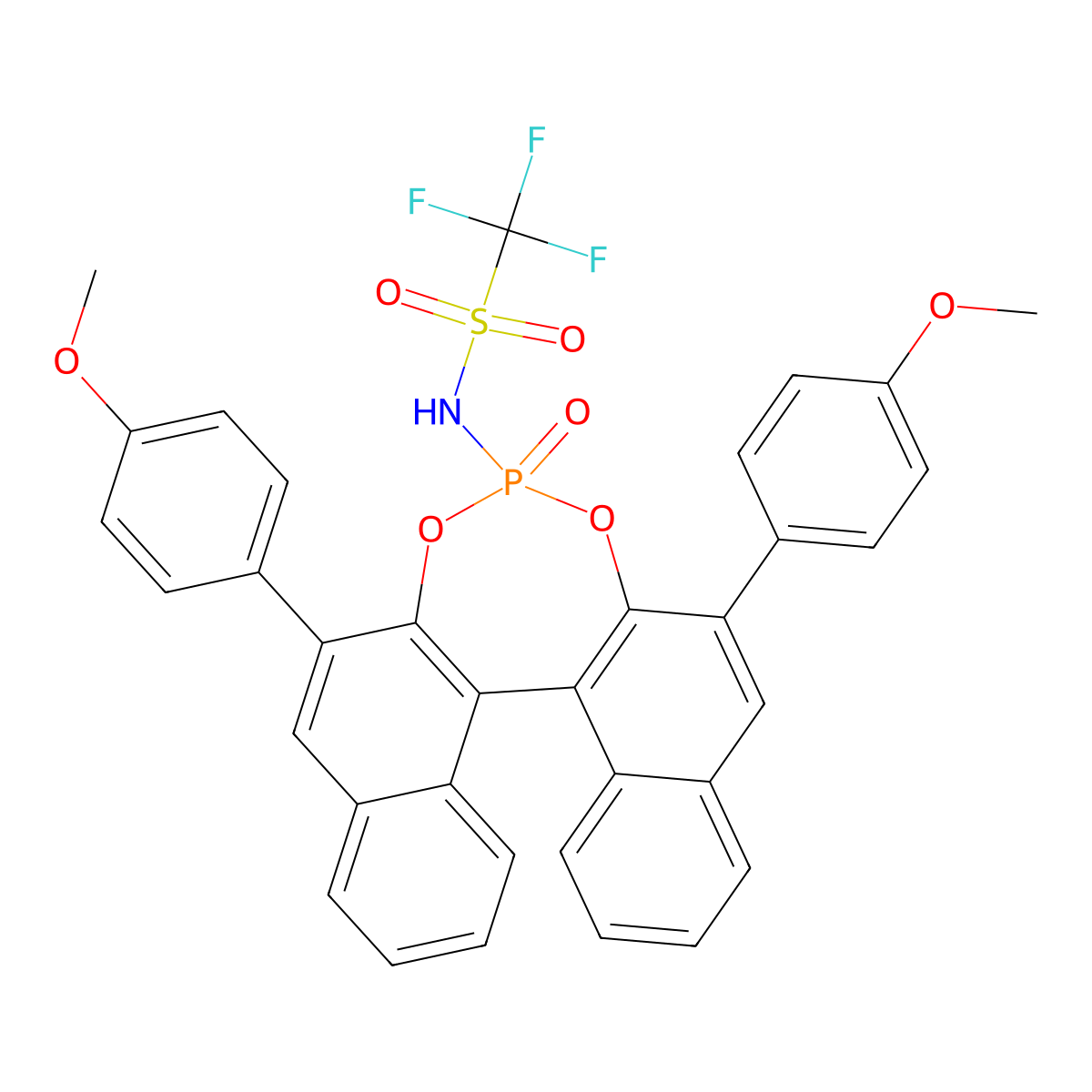 N-((11bR)-2,6-Bis(4-methoxyphenyl)-4-oxidodinaphtho[2,1-d:1',2'-f][1,3,2]dioxaphosphepin-4-yl)-1,1,1-trifluoromethanesulfonamide molecular structure, CAS 1486486-92-3