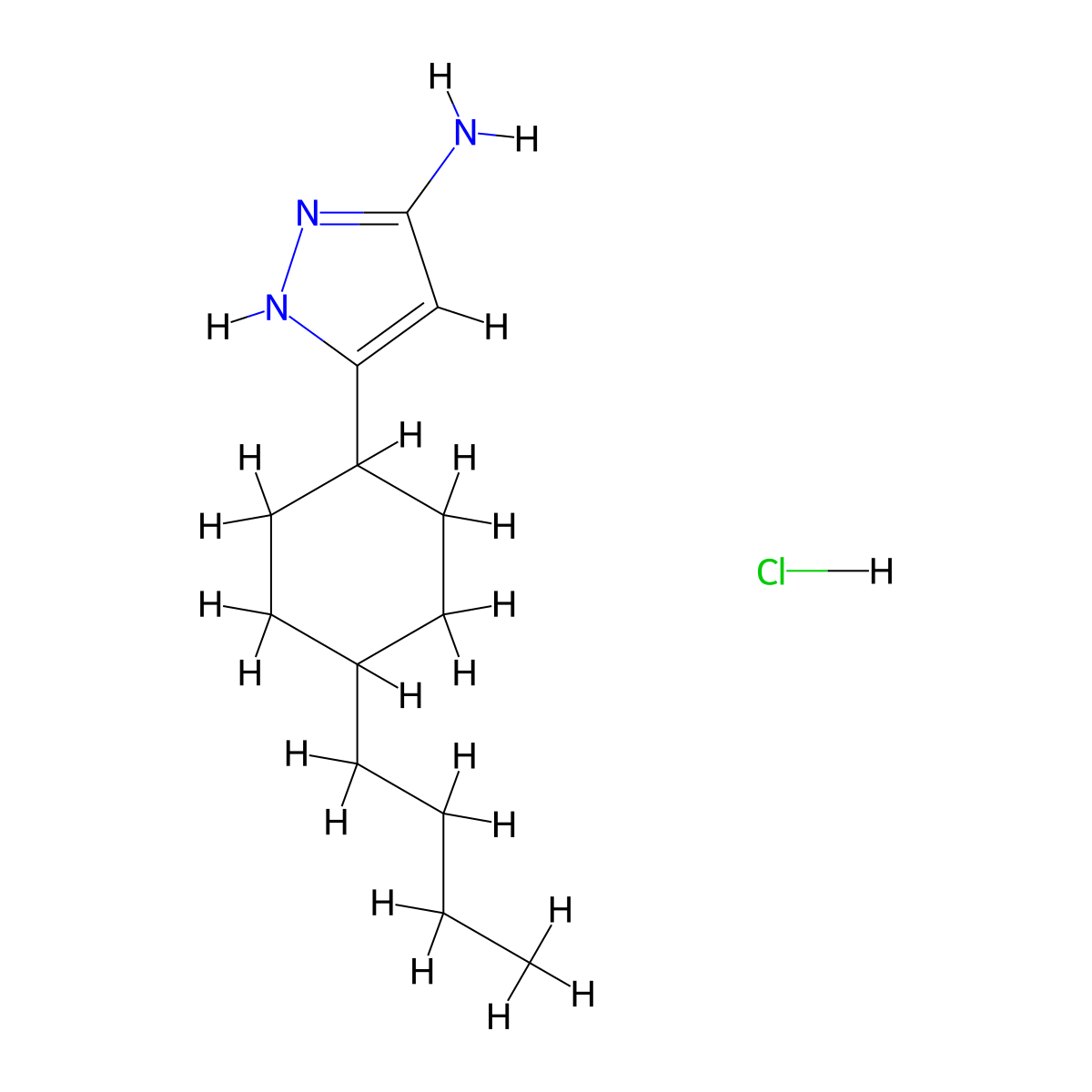 3-(4-butylcyclohexyl)-1H-pyrazol-5-amine hydrochloride molecular structure, CAS 1486498-73-0