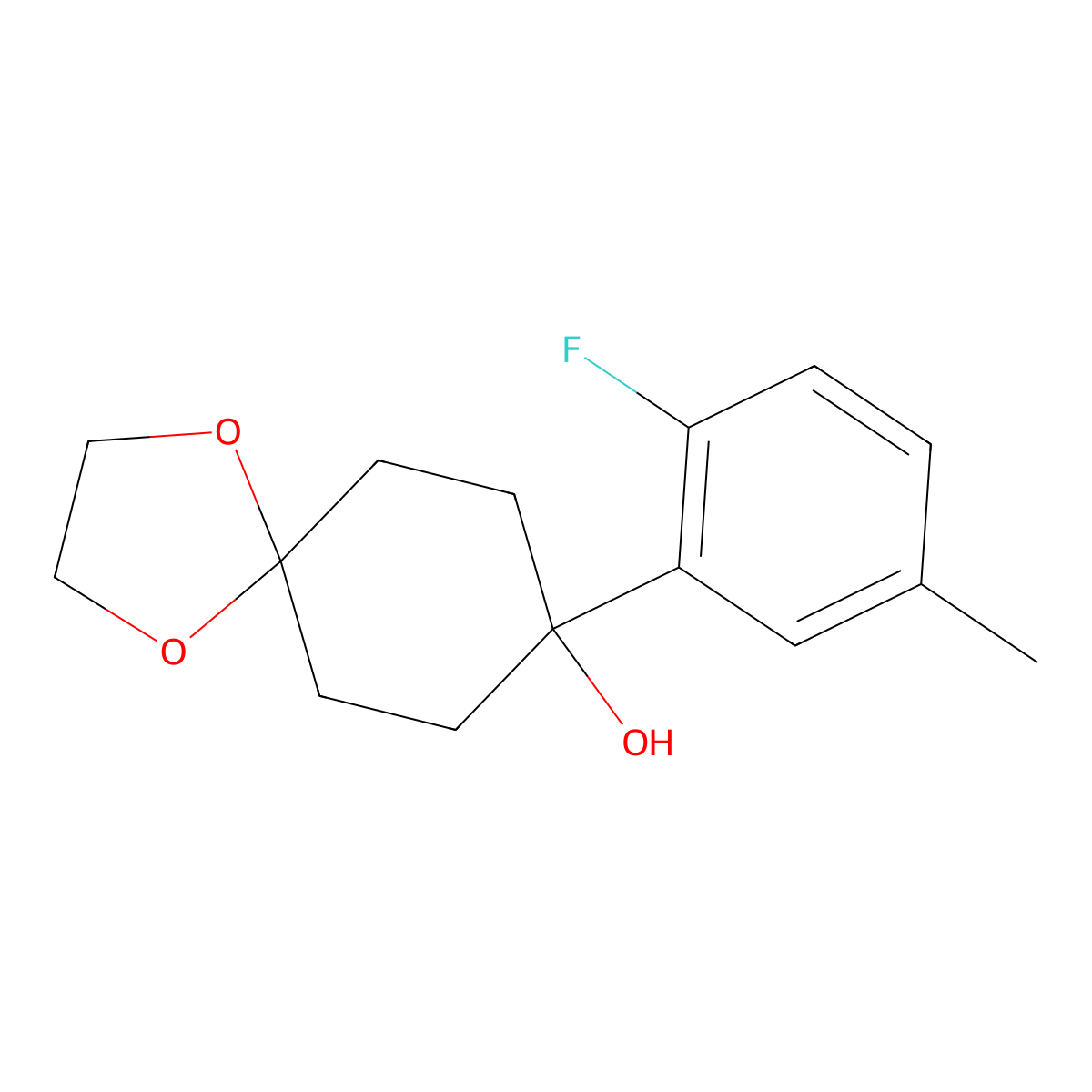 8-(2-Fluoro-5-methylphenyl)-1,4-dioxaspiro[4.5]decan-8-ol molecular structure, CAS 1486536-76-8