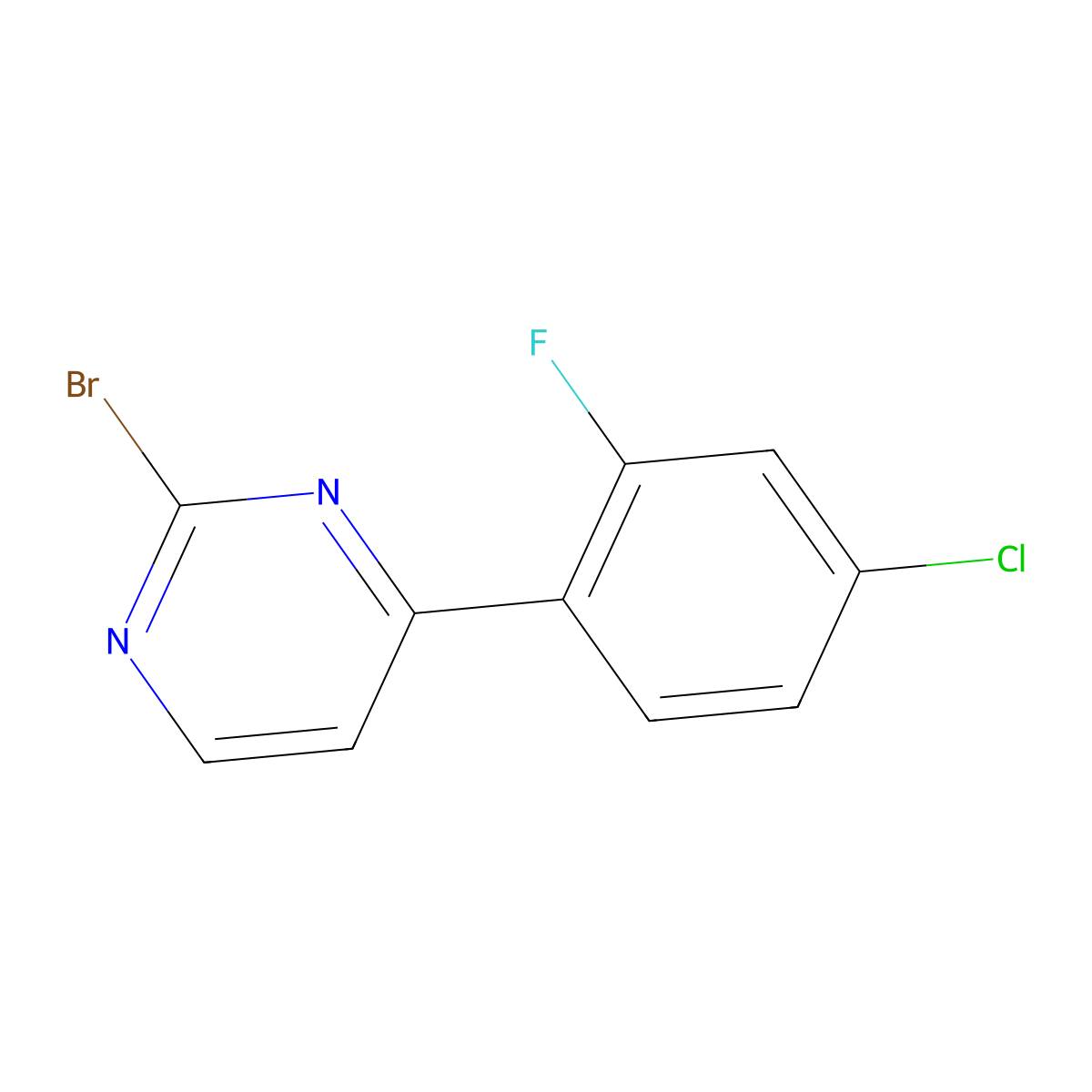 2-Bromo-4-(4-chloro-2-fluorophenyl)pyrimidine molecular structure, CAS 1486551-39-6