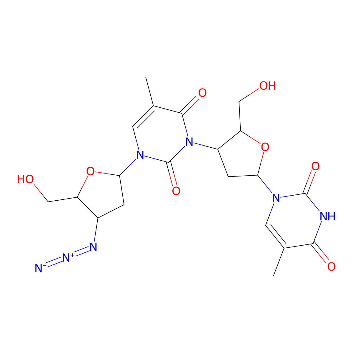 3'-(3-(3-Azido-2,3-dideoxy-beta-D-erythro-pentofuranosyl)-3,6-dihydro-5-methyl-2,6-dioxo-1(2H)-pyrimidinyl)-3'-deoxythymidine molecular structure, CAS 148665-49-0