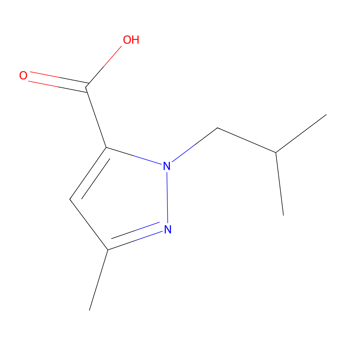 1-Isobutyl-3-methyl-1H-pyrazole-5-carboxylic acid molecular structure, CAS 1486650-44-5