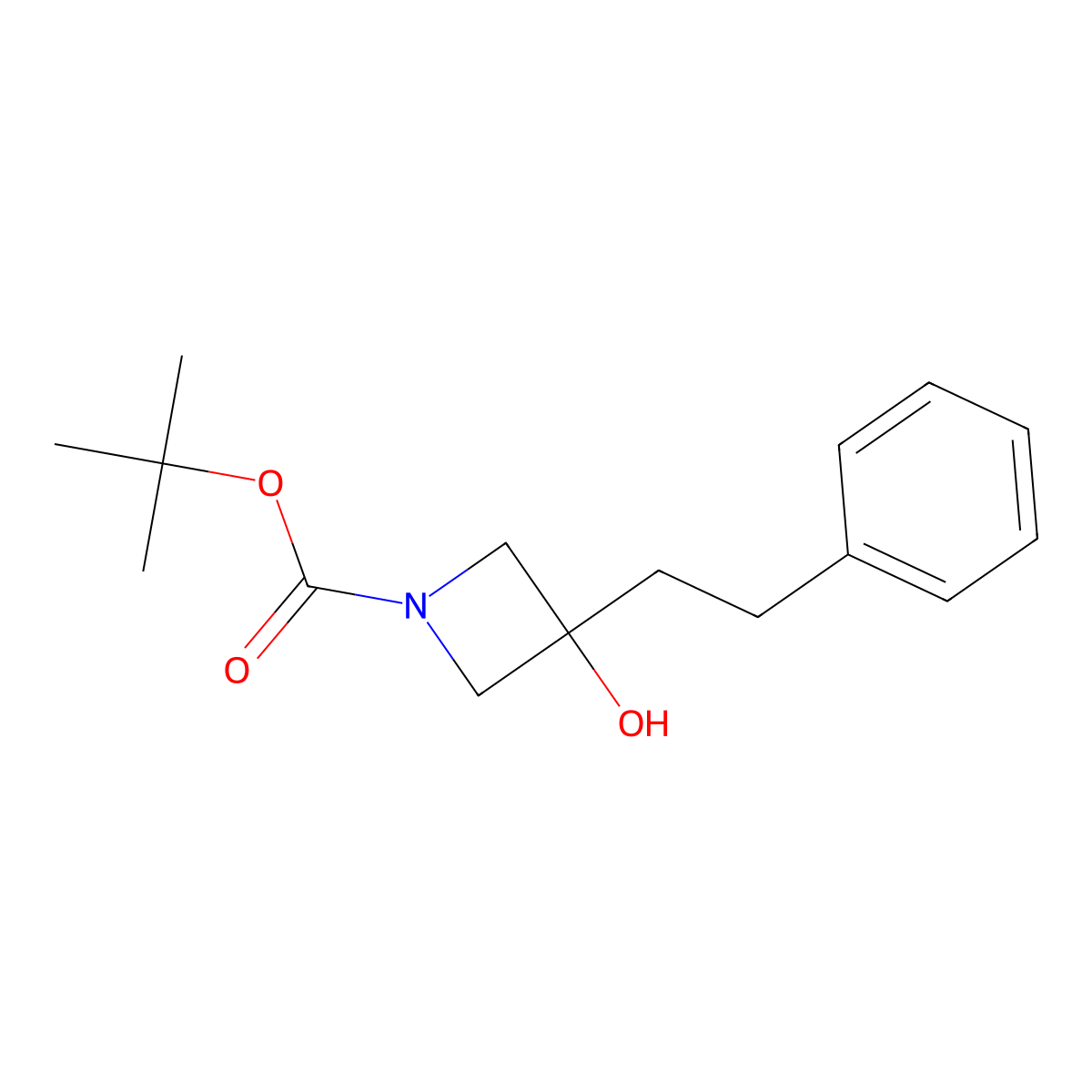 Tert-butyl 3-hydroxy-3-(2-phenylethyl)azetidine-1-carboxylate molecular structure, CAS 1486693-80-4