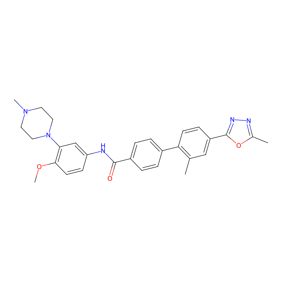N-[4-methoxy-3-(4-methylpiperazin-1-yl)phenyl]-4-[2-methyl-4-(5-methyl-1,3,4-oxadiazol-2-yl)phenyl]benzamide molecular structure, CAS 148672-15-5
