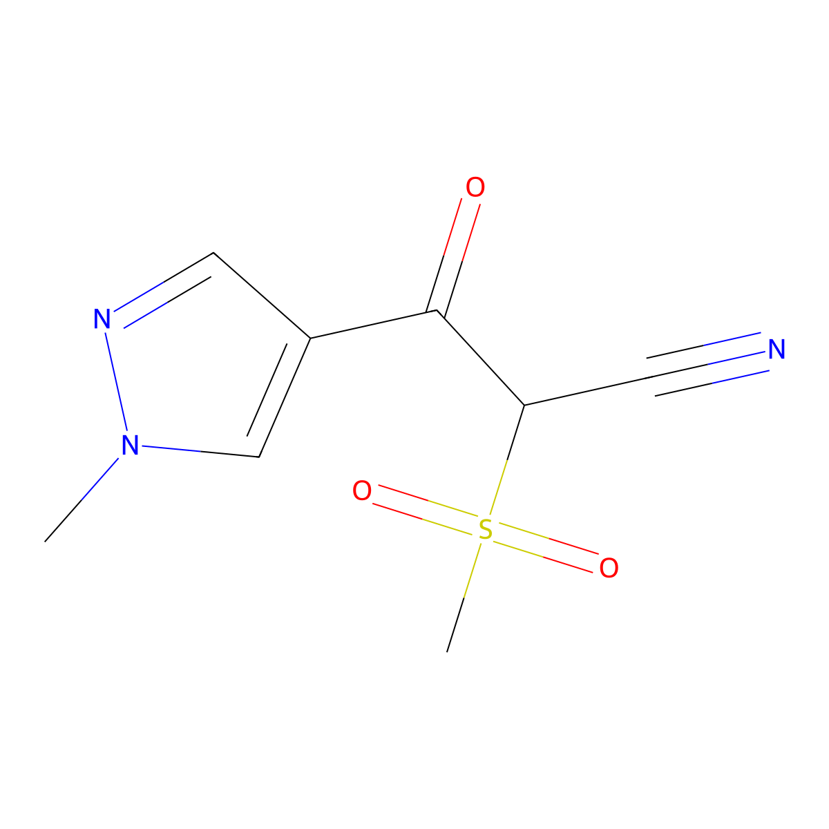 2-Methanesulfonyl-3-(1-methyl-1H-pyrazol-4-yl)-3-oxopropanenitrile molecular structure, CAS 1486737-38-5