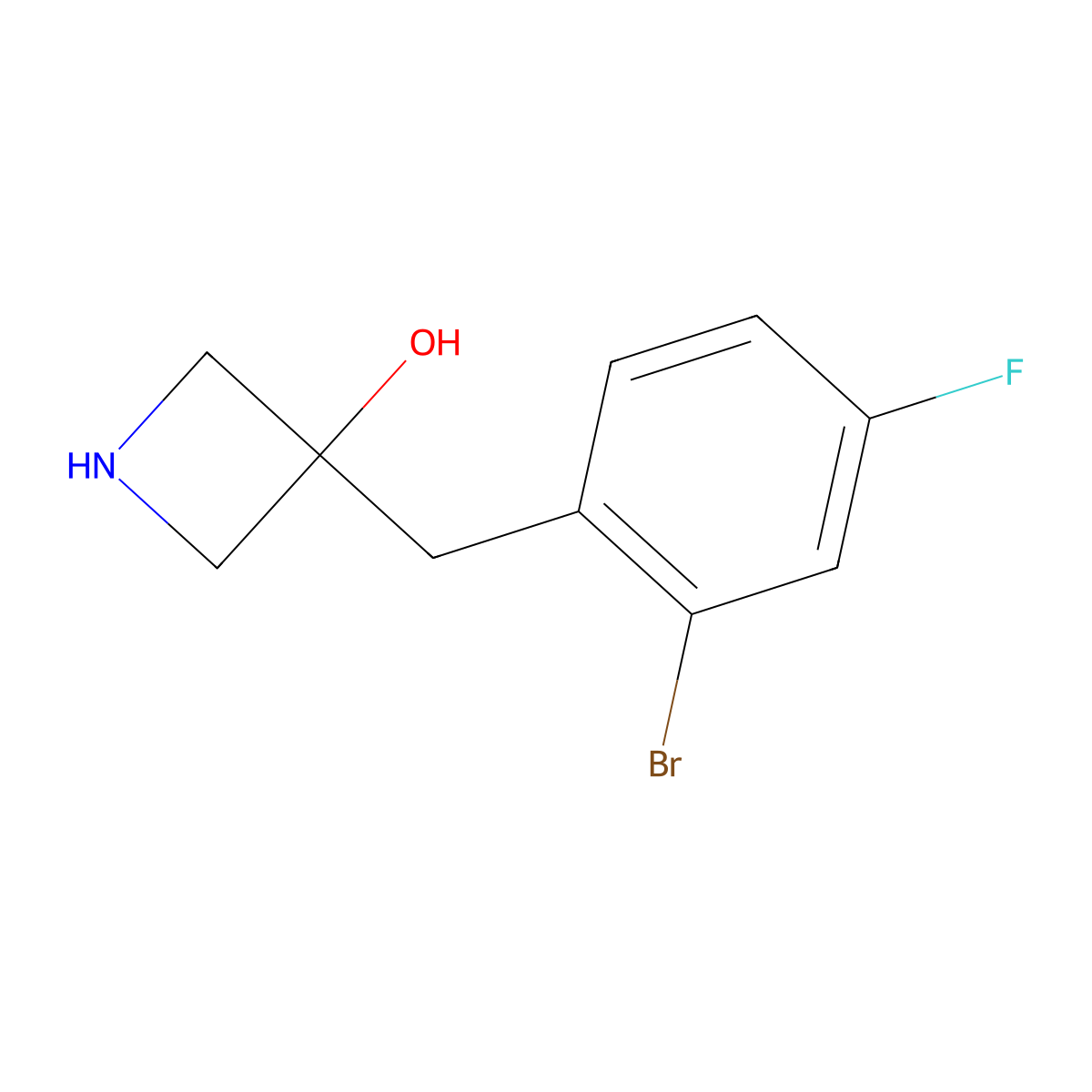 3-(2-Bromo-4-fluorobenzyl)azetidin-3-ol molecular structure, CAS 1486907-75-8