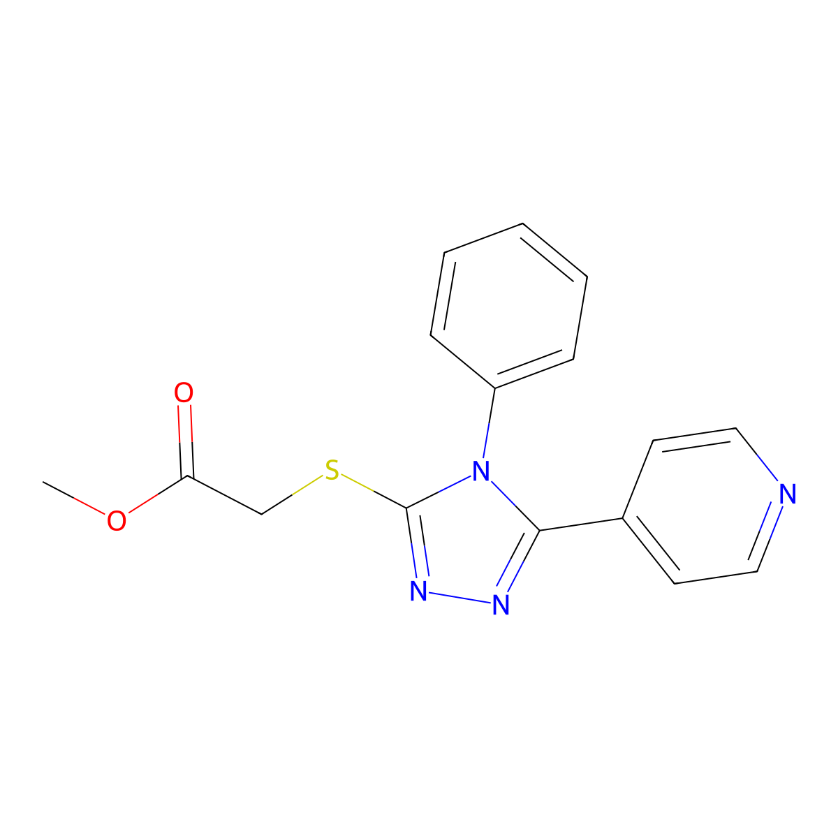 Methyl 2-(4-phenyl-5-(4-pyridyl)-1,2,4-triazol-3-ylthio)acetate molecular structure, CAS 148693-78-1