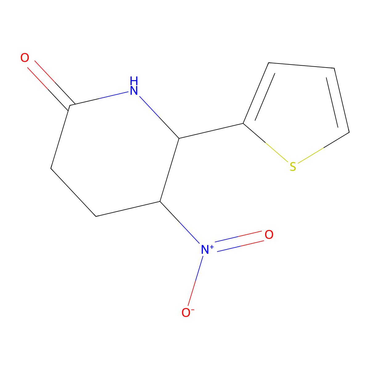 5-Nitro-6-thiophen-2-yl-piperidin-2-one molecular structure, CAS 148701-67-1