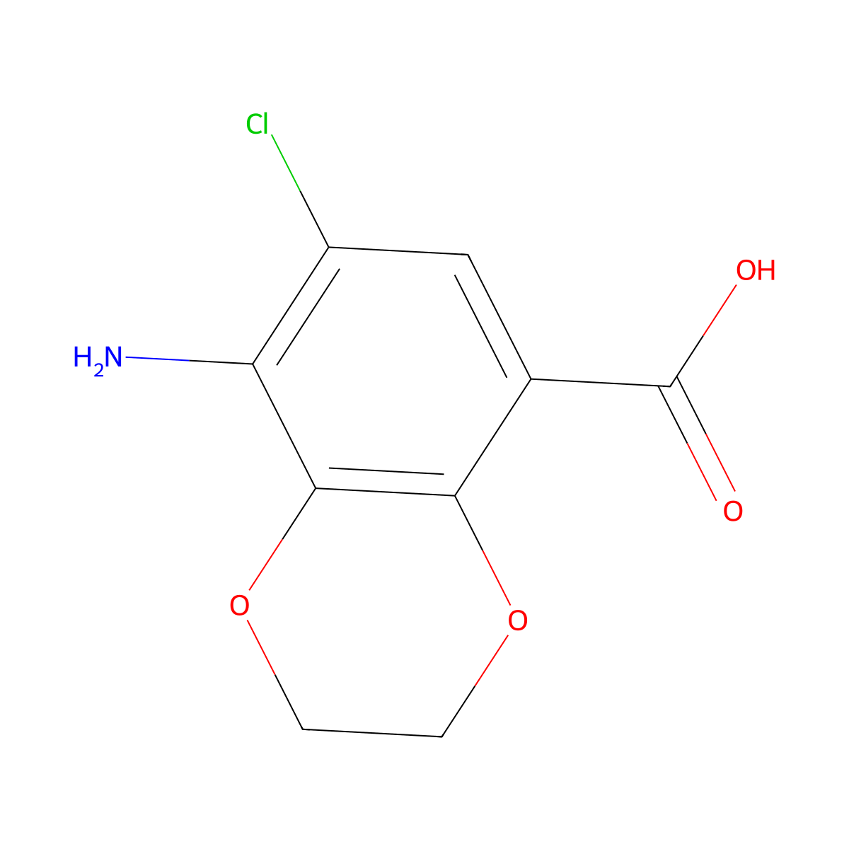 8-Amino-7-chloro-2,3-dihydrobenzo[b][1,4]dioxine-5-carboxylic acid molecular structure, CAS 148703-26-8