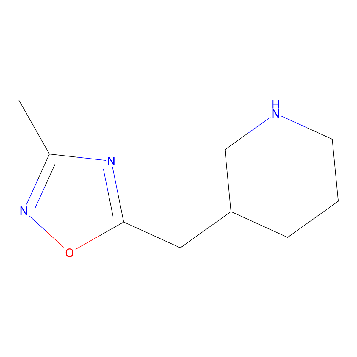 3-Methyl-5-(piperidin-3-ylmethyl)-1,2,4-oxadiazole molecular structure, CAS 1487031-66-2