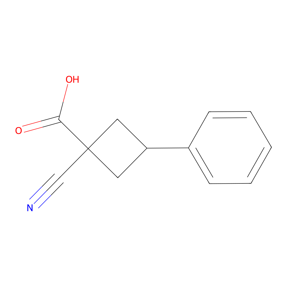 1-Cyano-3-phenylcyclobutane-1-carboxylic acid molecular structure, CAS 1487074-67-8
