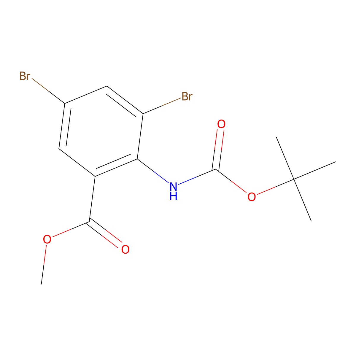 Methyl 3,5-dibromo-2-{[(tert-butoxy)carbonyl]amino}benzoate molecular structure, CAS 1487119-11-8