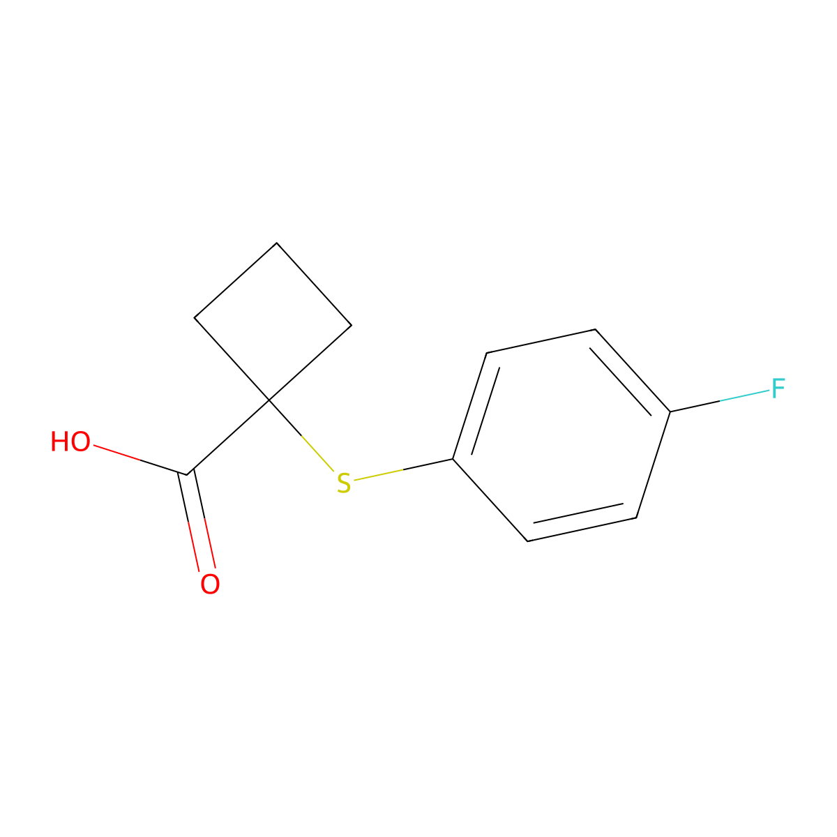 1-[(4-Fluorophenyl)sulfanyl]cyclobutane-1-carboxylic acid molecular structure, CAS 1487119-72-1