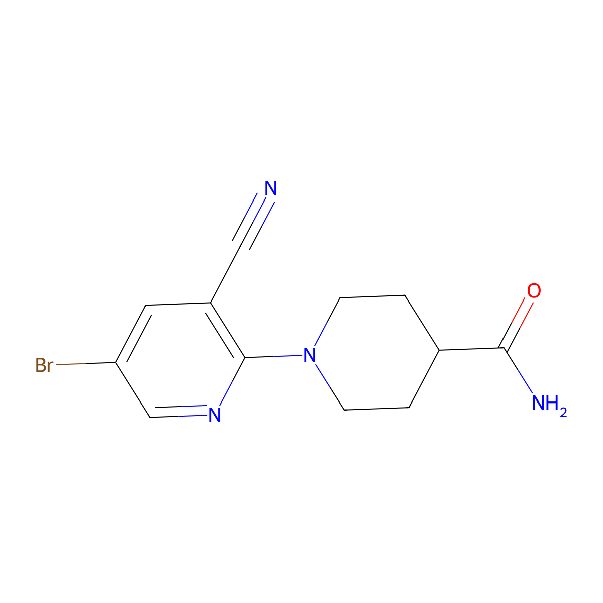1-(5-Bromo-3-cyanopyridin-2-yl)piperidine-4-carboxamide molecular structure, CAS 1487149-92-7