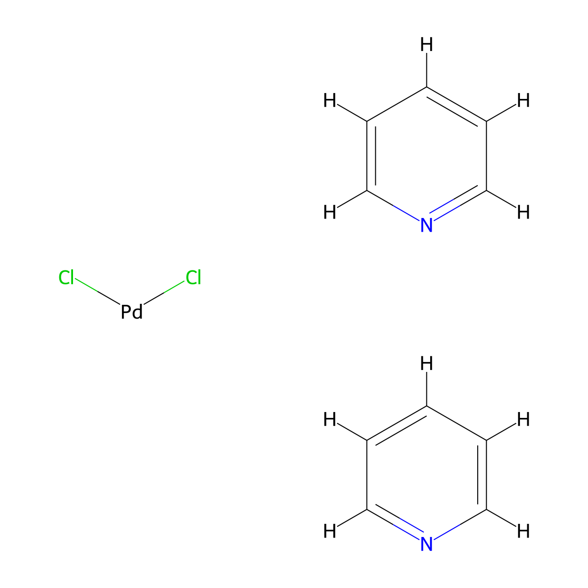 Dichlorobis(pyridine)palladium(II) molecular structure, CAS 14872-20-9