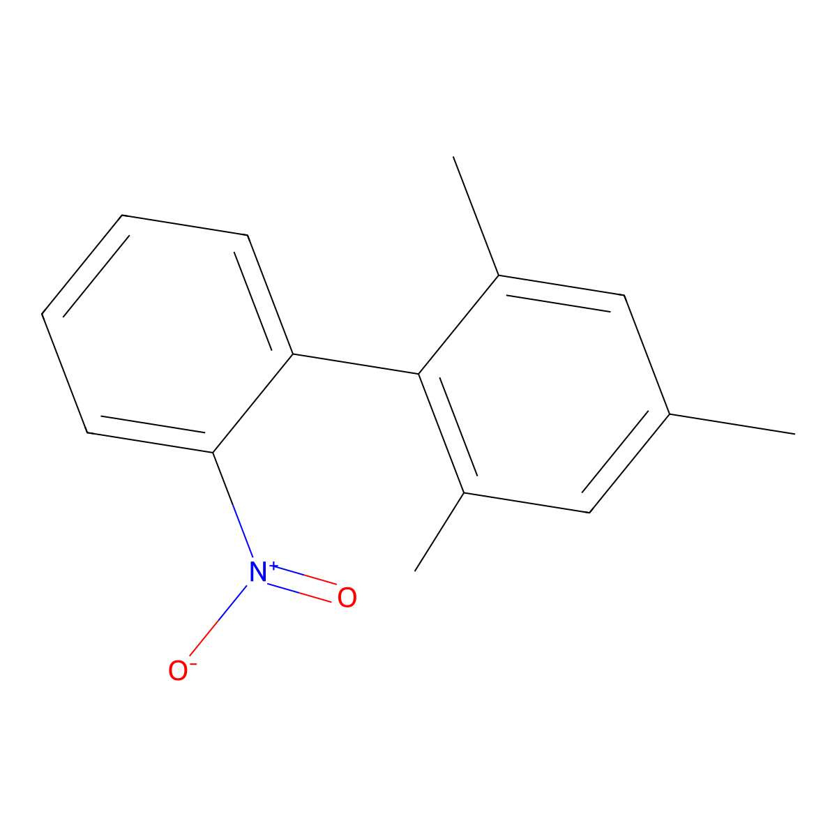 1,1'-Biphenyl, 2,4,6-trimethyl-2'-nitro- molecular structure, CAS 14872-62-9