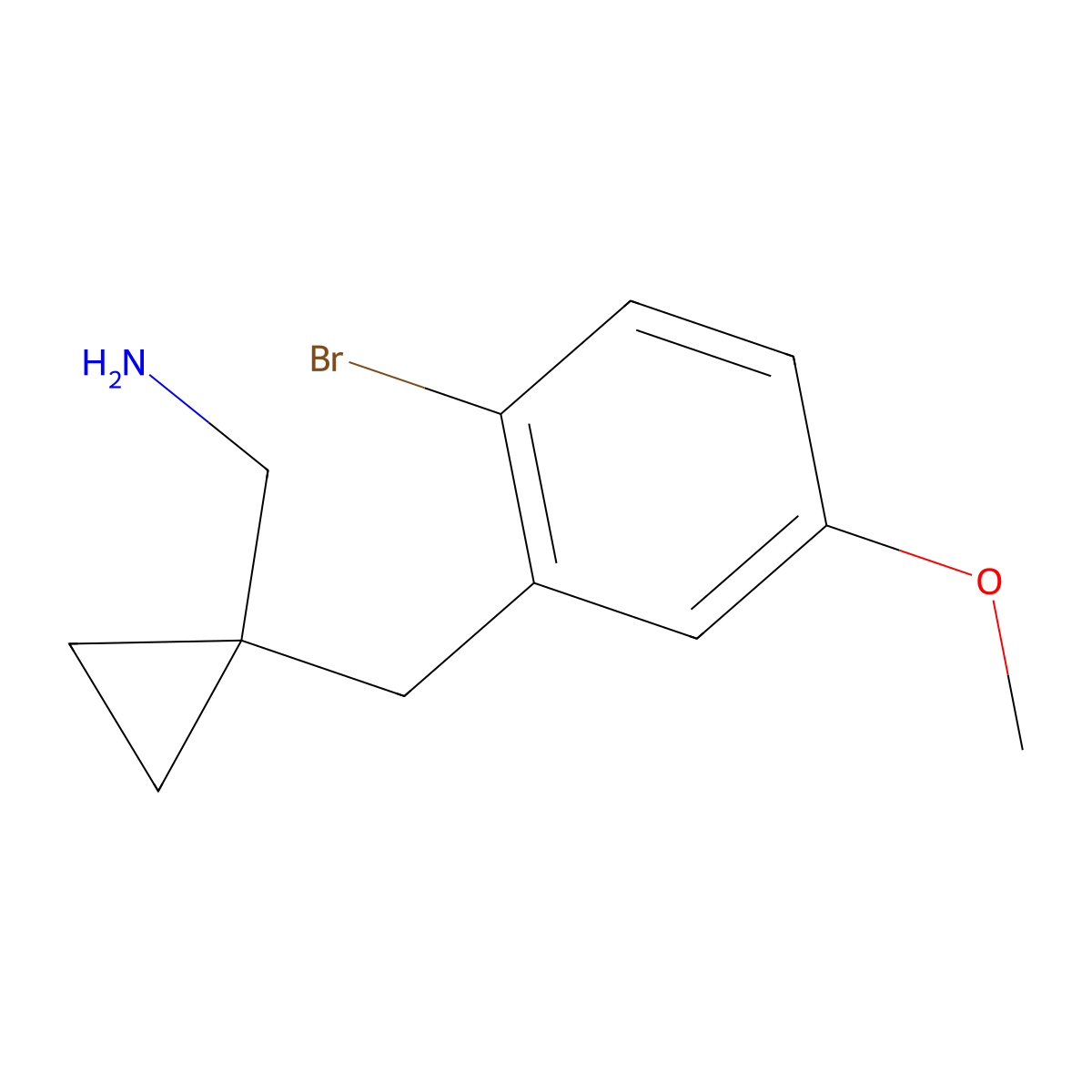 {1-[(2-Bromo-5-methoxyphenyl)methyl]cyclopropyl}methanamine molecular structure, CAS 1487215-16-6