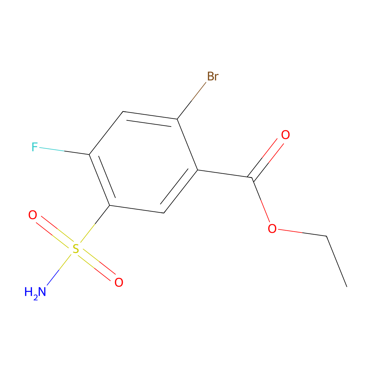 Ethyl 2-bromo-4-fluoro-5-sulfamoylbenzoate molecular structure, CAS 1487278-01-2