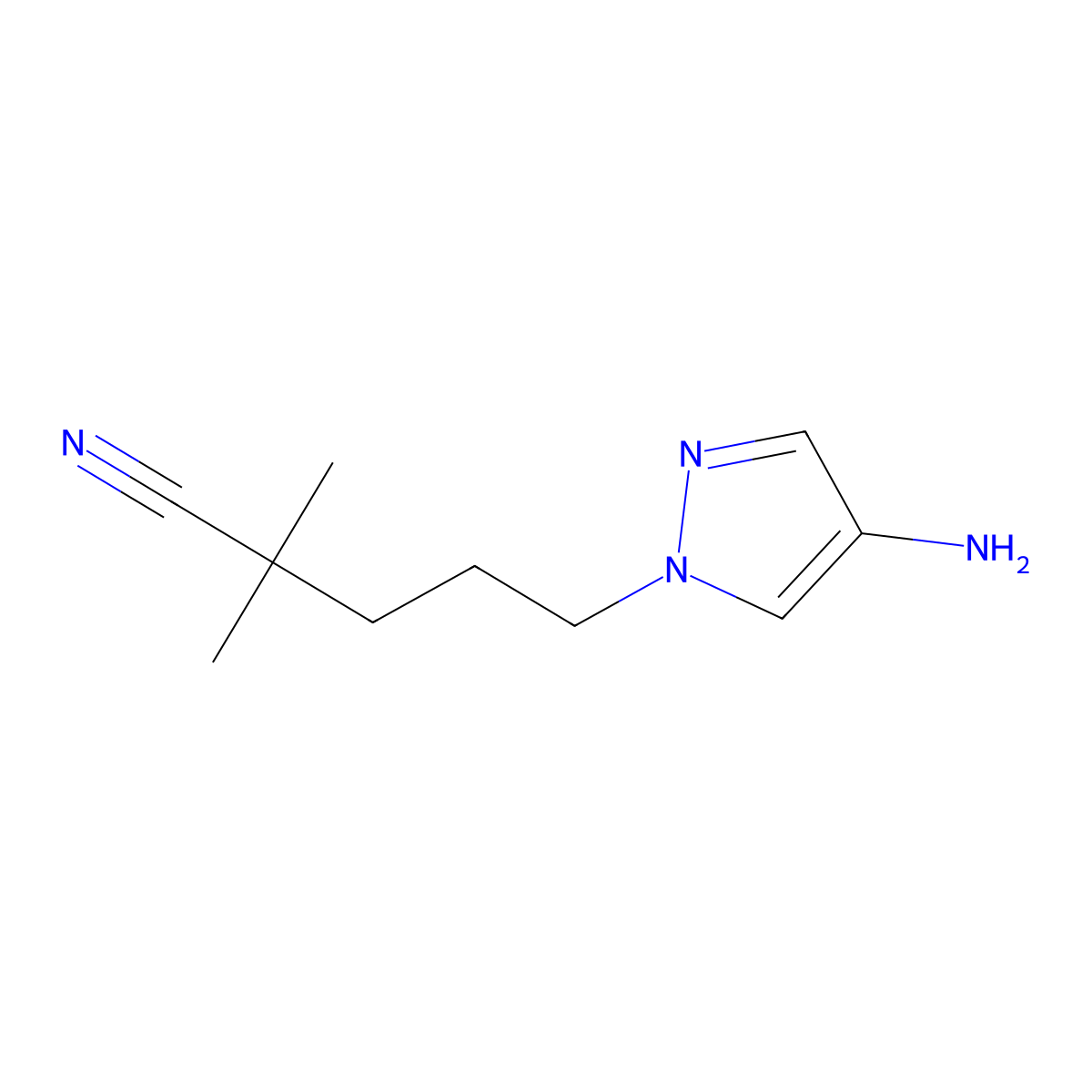 5-(4-Amino-1h-pyrazol-1-yl)-2,2-dimethylpentanenitrile molecular structure, CAS 1487282-76-7