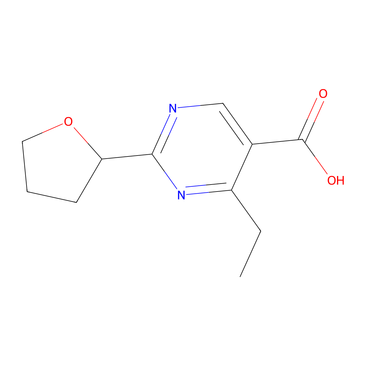 4-Ethyl-2-(tetrahydrofuran-2-yl)pyrimidine-5-carboxylic acid molecular structure, CAS 1487309-38-5