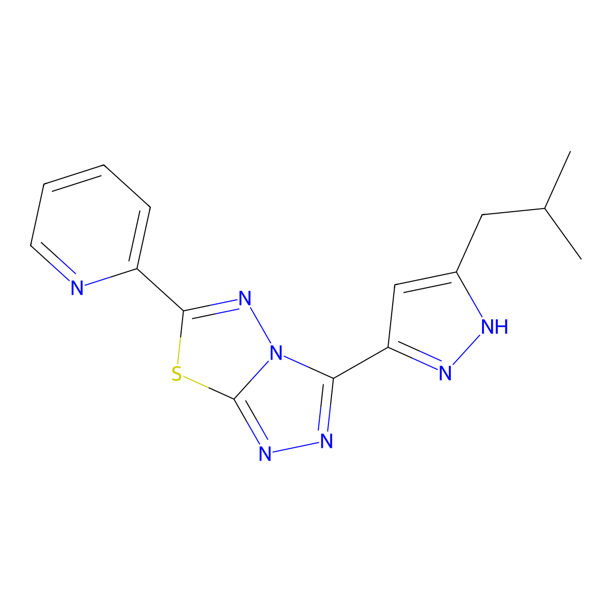 3-(3-isobutyl-1H-pyrazol-5-yl)-6-(2-pyridinyl)[1,2,4]triazolo[3,4-b][1,3,4]thiadiazole molecular structure, CAS 1487326-95-3