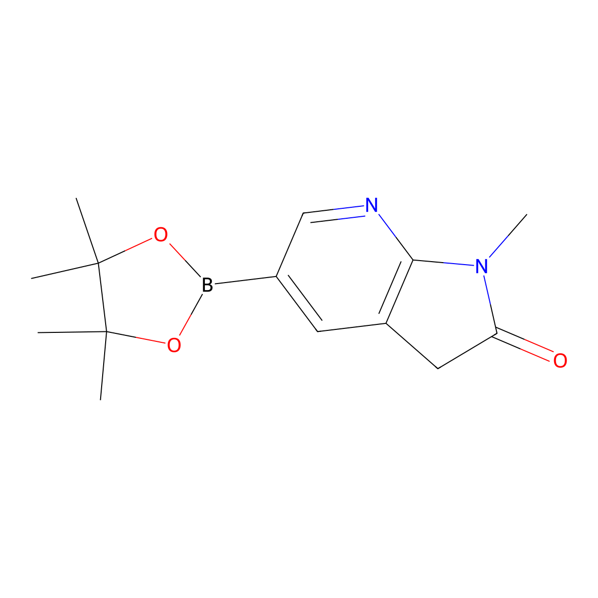 1-methyl-5-(4,4,5,5-tetramethyl-1,3,2-dioxaborolan-2-yl)-1H,2H,3H-pyrrolo(2,3-b)pyridin-2-one molecular structure, CAS 1487357-03-8