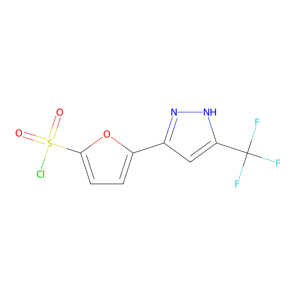 5-(5-(Trifluoromethyl)-1H-pyrazol-3-yl)furan-2-sulfonyl chloride molecular structure, CAS 1487357-18-5