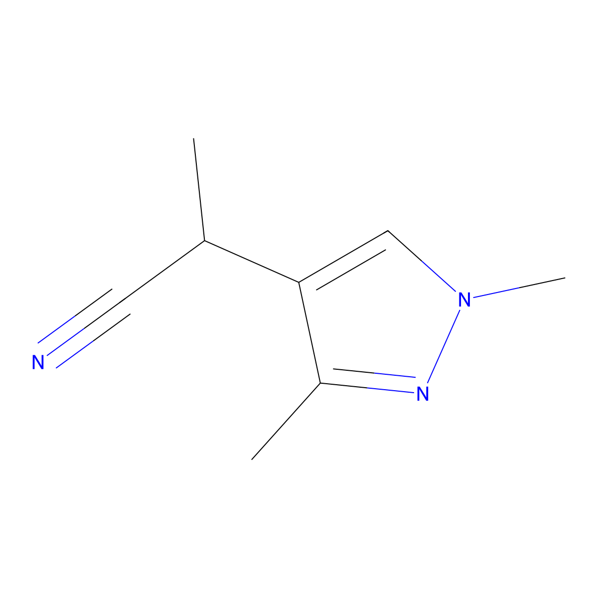 2-(1,3-dimethyl-1H-pyrazol-4-yl)propanenitrile molecular structure, CAS 1487367-03-2