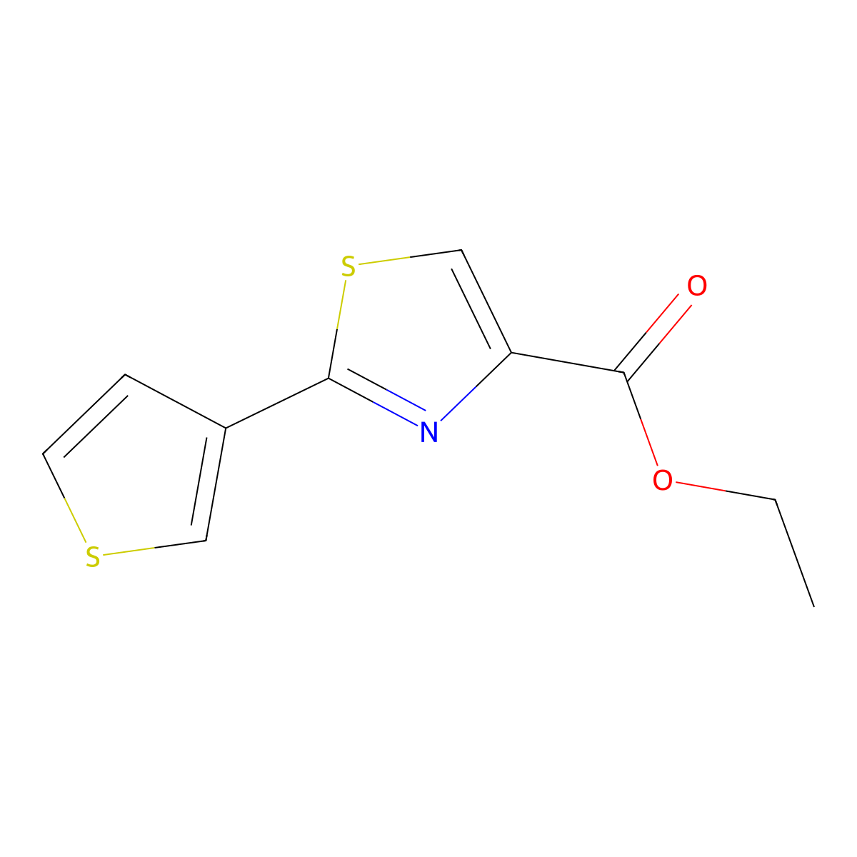 Ethyl 2-(thiophen-3-yl)-1,3-thiazole-4-carboxylate molecular structure, CAS 1487388-42-0