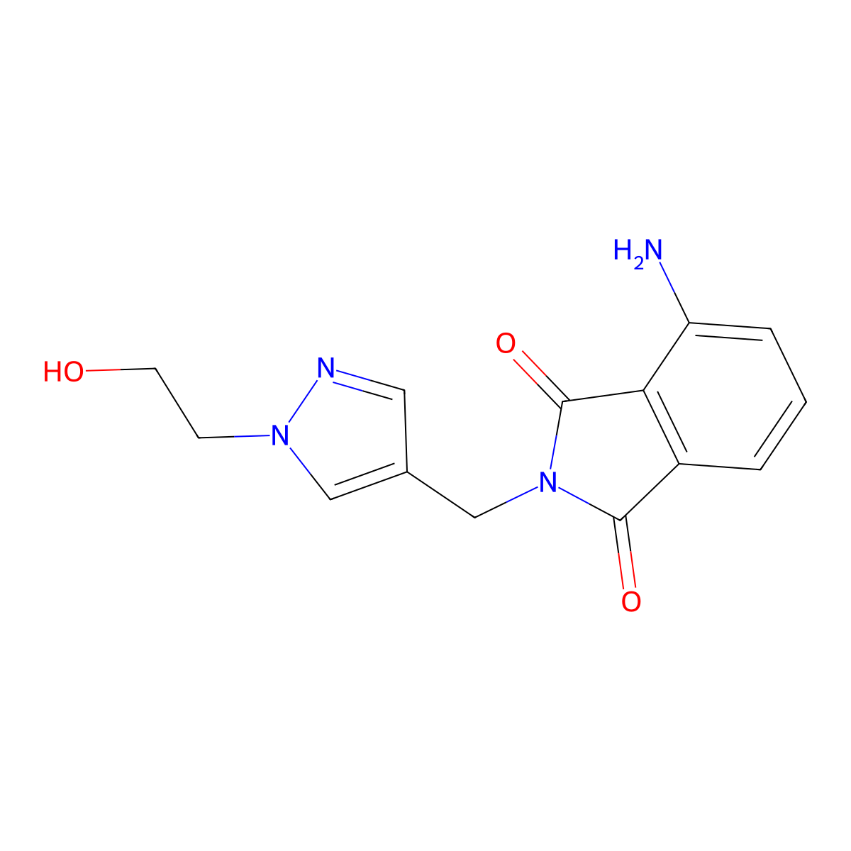 4-Amino-2-{[1-(2-hydroxyethyl)-1H-pyrazol-4-yl]methyl}-2,3-dihydro-1H-isoindole-1,3-dione molecular structure, CAS 1487397-72-7