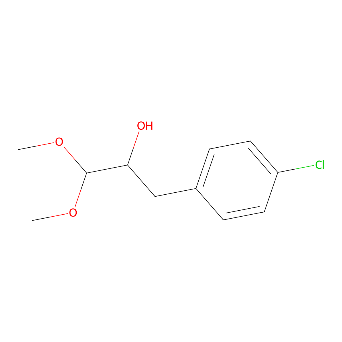 3-(4-Chlorophenyl)-1,1-dimethoxypropan-2-ol molecular structure, CAS 1487502-22-6