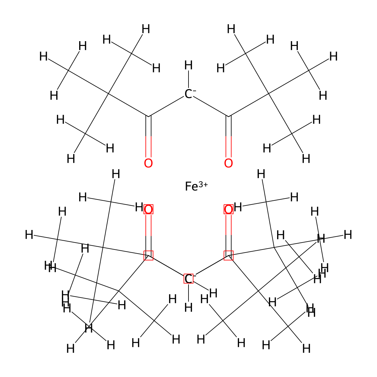 Tris(2,2,6,6-tetramethyl-3,5-heptanedionato)iron(III) , Fe(TMHD)3 molecular structure, CAS 14876-47-2