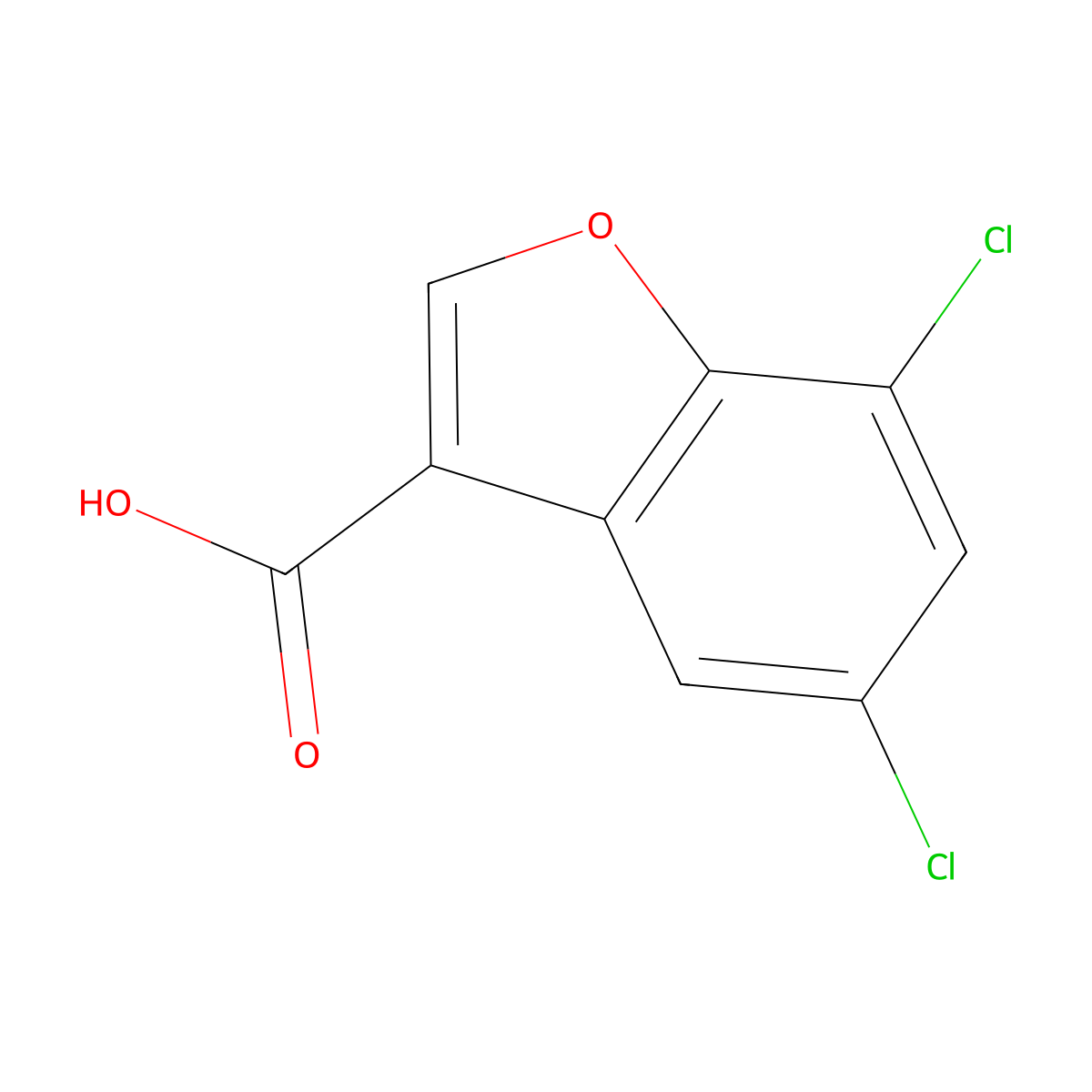 5,7-Dichloro-1-benzofuran-3-carboxylic acid molecular structure, CAS 1487607-63-5