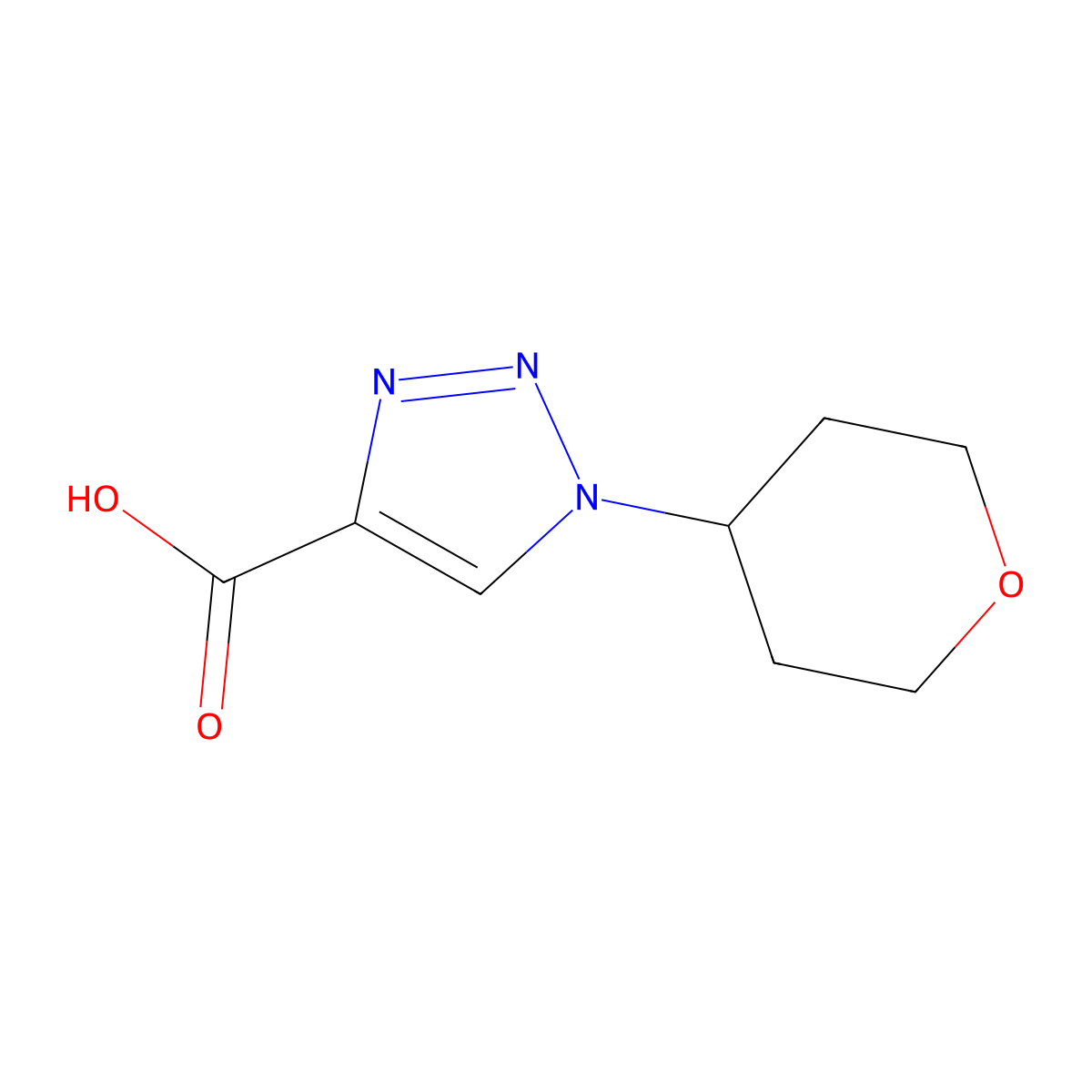 1-(oxan-4-yl)-1H-1,2,3-triazole-4-carboxylic acid molecular structure, CAS 1487610-80-9