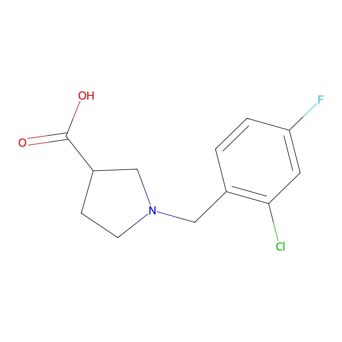 1-(2-Chloro-4-fluorobenzyl)pyrrolidine-3-carboxylic acid molecular structure, CAS 1487627-80-4
