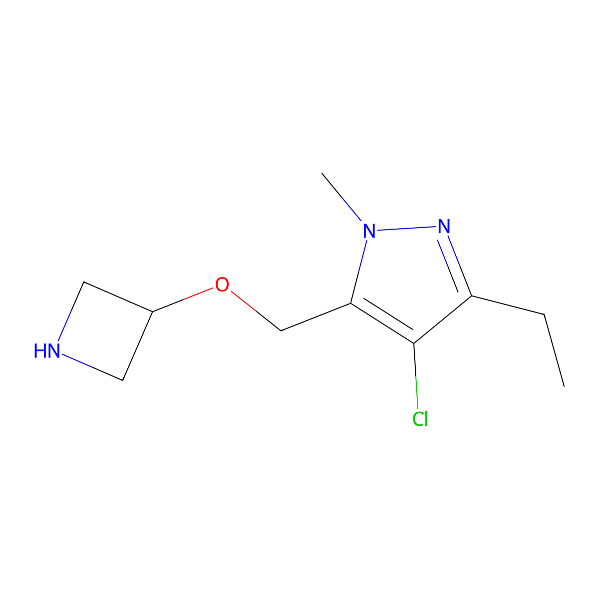 5-((Azetidin-3-yloxy)methyl)-4-chloro-3-ethyl-1-methyl-1h-pyrazole molecular structure, CAS 1487635-26-6