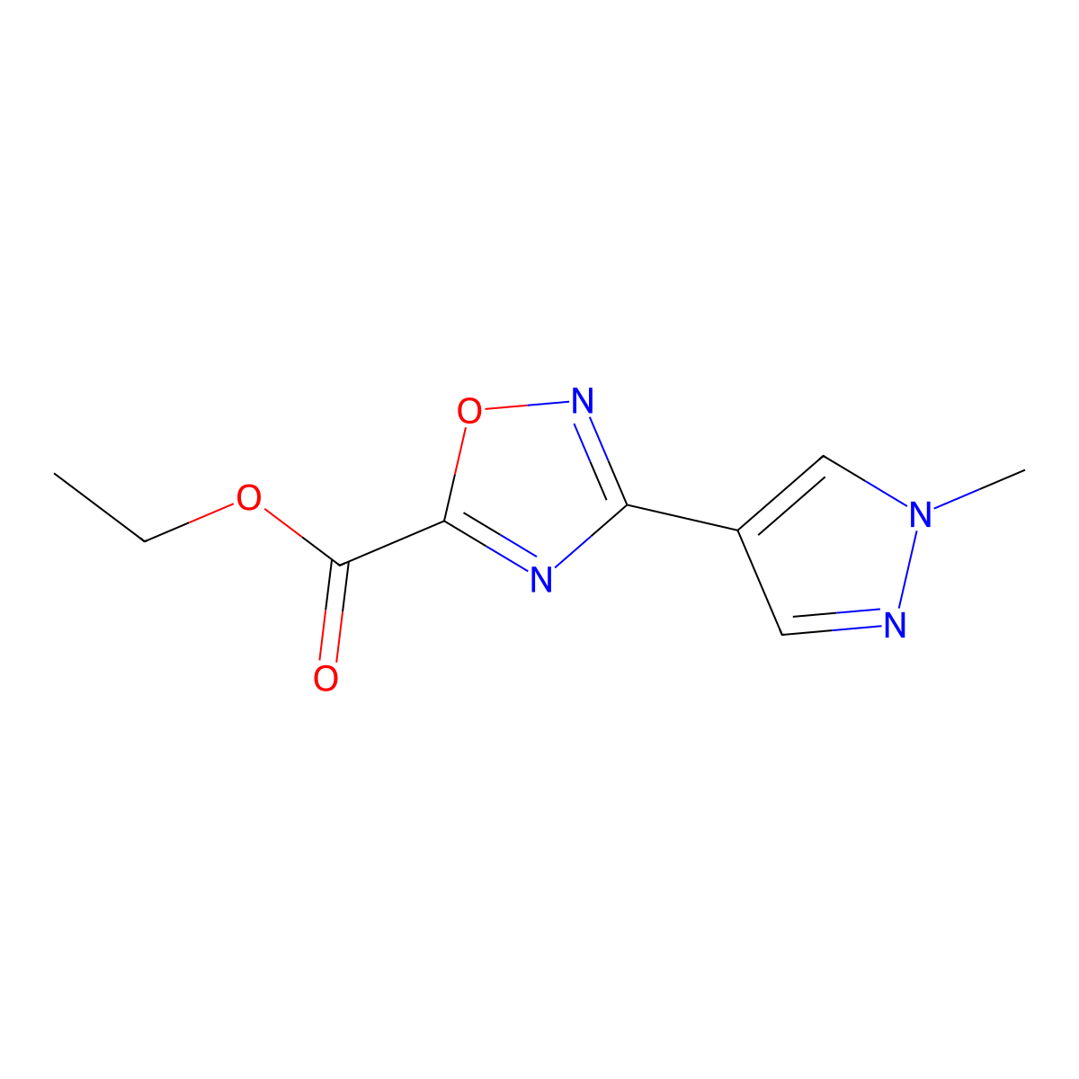 Ethyl 3-(1-methyl-1H-pyrazol-4-yl)-1,2,4-oxadiazole-5-carboxylate molecular structure, CAS 1487643-01-5