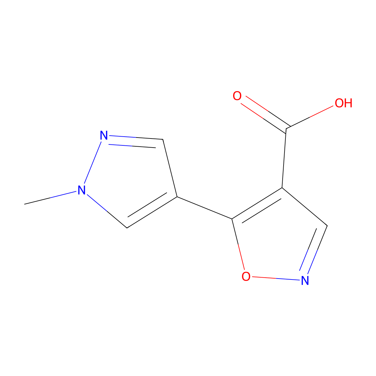 5-(1-methyl-1H-pyrazol-4-yl)-1,2-oxazole-4-carboxylic acid molecular structure, CAS 1487669-94-2