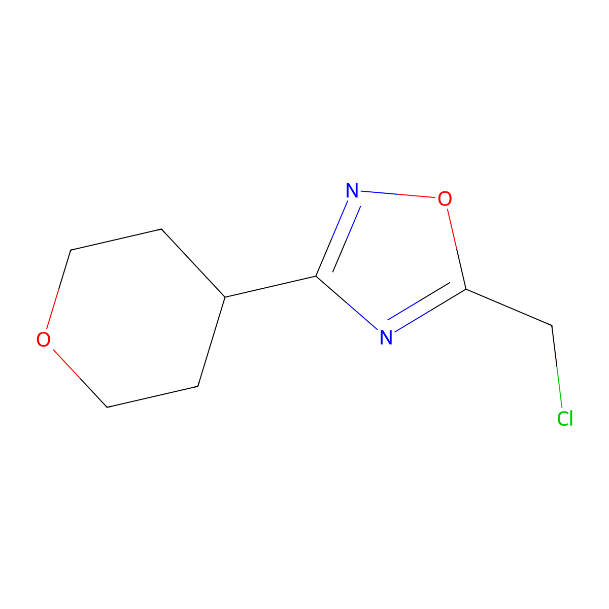 5-(Chloromethyl)-3-(oxan-4-yl)-1,2,4-oxadiazole molecular structure, CAS 1487672-90-1