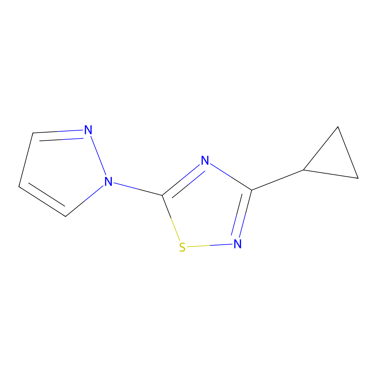 3-cyclopropyl-5-(1H-pyrazol-1-yl)-1,2,4-thiadiazole molecular structure, CAS 1487680-17-0