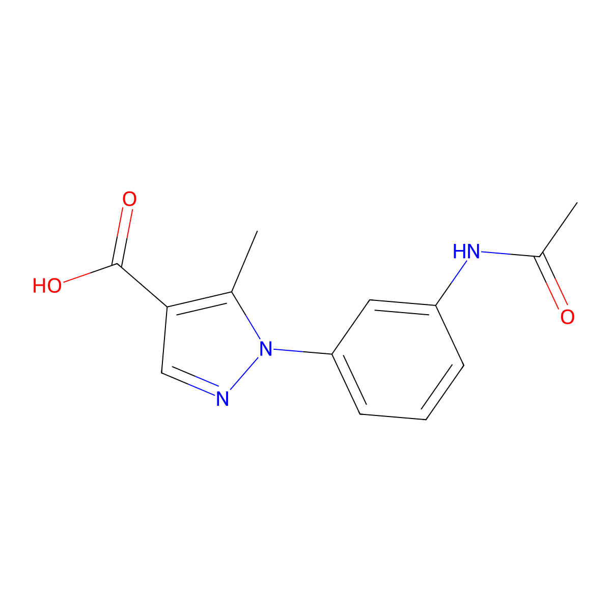 1-(3-acetamidophenyl)-5-methyl-1H-pyrazole-4-carboxylic acid molecular structure, CAS 1487768-77-3