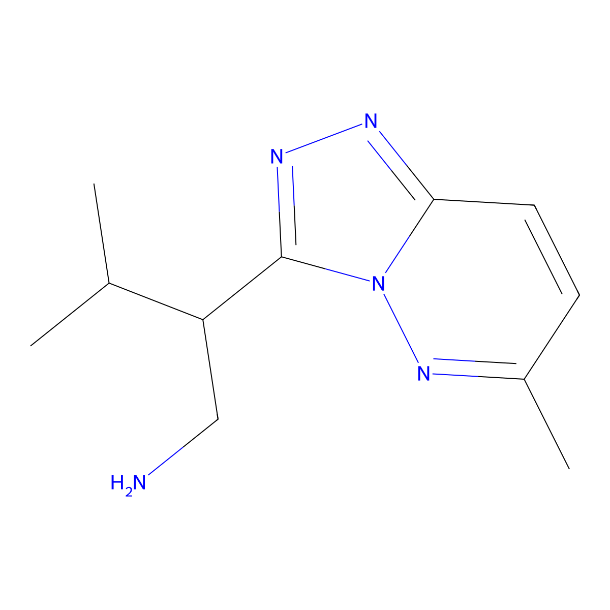 3-Methyl-2-(6-methyl-(1,2,4)triazolo(4,3-b)pyridazin-3-yl)butan-1-amine molecular structure, CAS 1487769-83-4