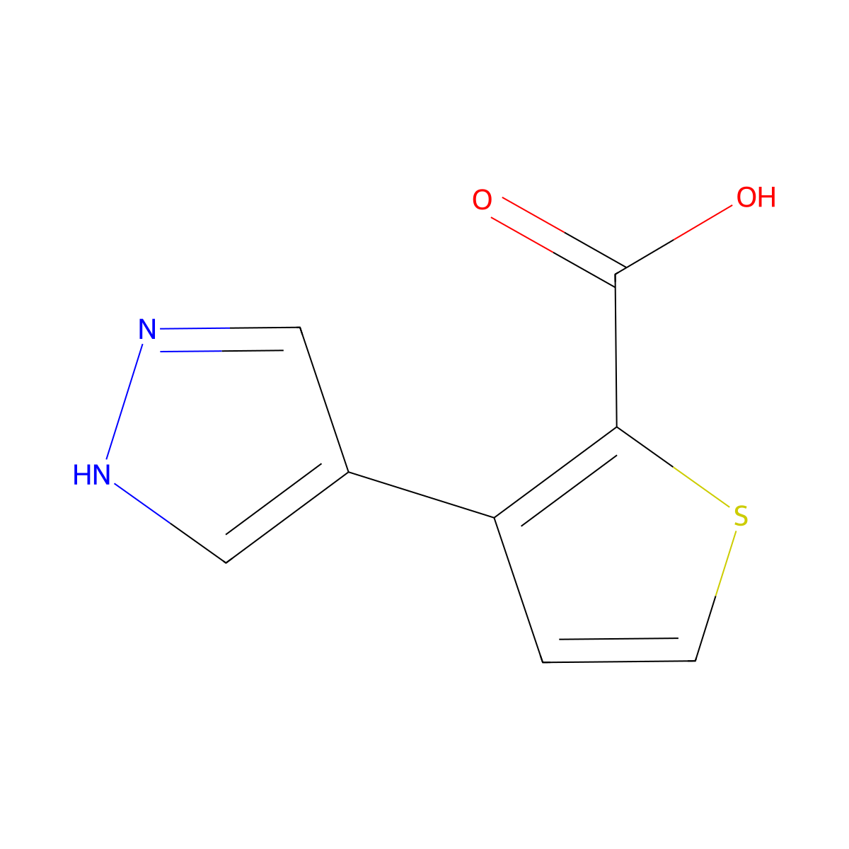 3-(1H-pyrazol-4-yl)thiophene-2-carboxylic acid molecular structure, CAS 1487810-86-5