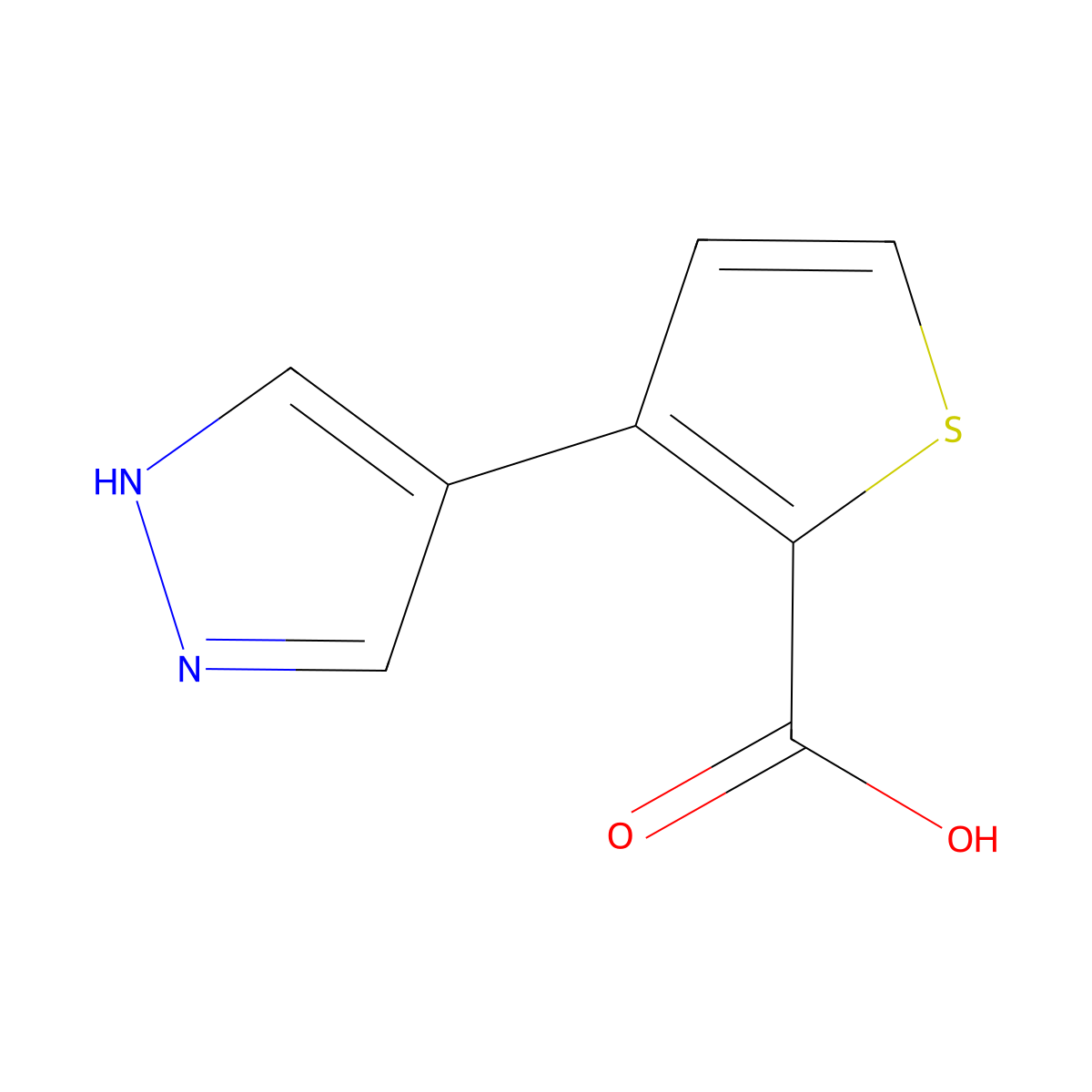 3-(1H-pyrazol-4-yl)thiophene-2-carboxylic acid molecular structure, CAS 1487810-86-5
